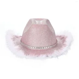 Berets 2024 Glitter Cowboy Hat Sparkly Wide Brim Western Cowgirl For Women Men Halloween Cosplay Night Party Fancy Dress Costume