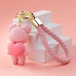 Keychains Lanyards 1 fashionable bear keychain cute animal childrens gift bag for women mobile phone doll pendant car digital DIY Jewellery pavilion Q240429