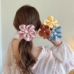 New Spring Pearl Scrunchies Headband Hair Band Ins Fairy Colored Flower Hair Rope Female Girls Tie Hair Accessories