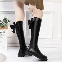 Boots Winter Knee High Shaft Shoes For Woman Cute Footwear Black Elegant With Low Heels Long Kawaii Women's Sale Spring 2024