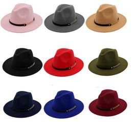 Fashion TOP hats for men women Elegant fashion Solid felt Fedora Hat Band Wide Flat Brim Jazz Hats Stylish Trilby Panama Caps 5 2454525