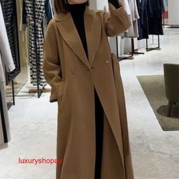 Maxmaras Womens Wrap Coat Camel Hair Coats Purchase of 2024 Autumnwinter Suit Collar One Button Lace Up Wool Mid Length Eliot Rjvy