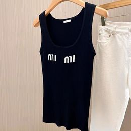 2024 Luxury brand miu black dress designer camisole dress sweet mini skirt sexy sleeveless vest summer Y2K knitted tank top