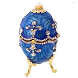 Jewelry Pouches Blue Easter Metal Craft Gift Flower Embroidery Russian Egg Box Case