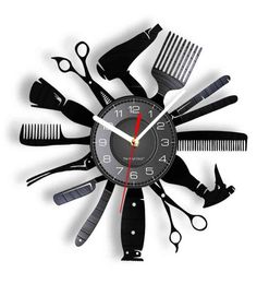 Hairdressing Tools Colour Changing Wall Light Clock Hair Salon Barber Shop Decor Contemporary Watch Gift For Hairdressers 2110272860979