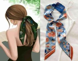 Women Silk Long Hairband Necktie Print Floral Skinny Ribbon Scarf Bag Wrist Bandana Girl Waist Popul 2022 Summer Accessories5293089