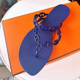 designer sandals h channelies heels H-chain pig nose flip flop rubber jelly shoes worn outside flat bottomed beach clip toe sandals women