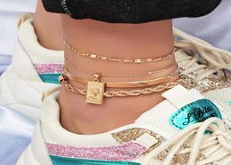 Fashion 4pcsset Anklet Bracelet for Women Foot Accessories Summer Beach Barefoot Sandals Bracelet ankle on the leg Female Ankle7727646