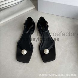 The Row Sandals Head TR Square Shoes Clamping Dongguan Pearl French Elegant Flat Sole Silk Single Shoes Xia Xiaozhong Shoes