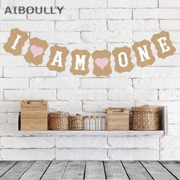 Party Decoration 8 Flags Sign ' I AM ONE Banner Baby Boy Girl 1st Birthday Decorations Shower First Year Bunting PoBooth Garland