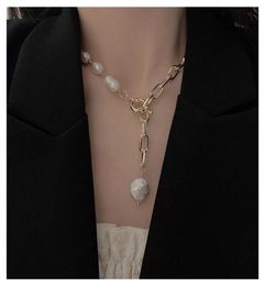 Baroque Pearl Metal Chain Woman Design Luxury Fashion Long Pendant Sweater Neck Choker Necklace Jewellry Z79 Chains5667872