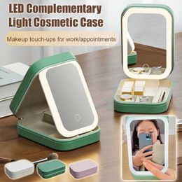 Cosmetic Organiser Makeup Storage Box LED Mirror Fashionable Portable Travel Bag Simple with Q240429