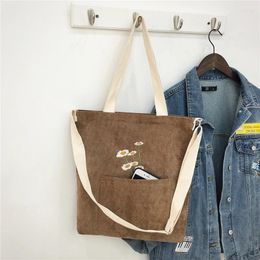Bag Large Women Corduroy Shoulder Ladies Canvas Tote Foldable Shopping Bags Embroidery Female Handbag Crossbody For Woman