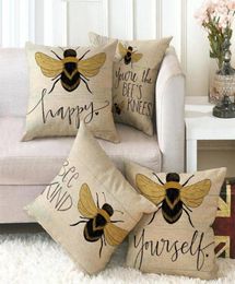 One Side Print Cushion Cover Linen Pillow Cover for Home Sofa Seat Throw Cute Vintage Decoration 45X45cm Bee Insect2202934