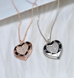Pendant Necklaces Original 1:1 Real925 LOGO LOVE Inlaid Stone Heart-shaped Lock Necklace Ladies High Jewellery Fashion Ity Brand Gift1718840