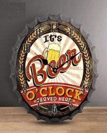 35cm Bottle Cap 3D Wall Clock Retro Beer Wine Modern Design Iron Metal Silent Quartz Clocks Bar Living Room Home Decor Creative2655710756