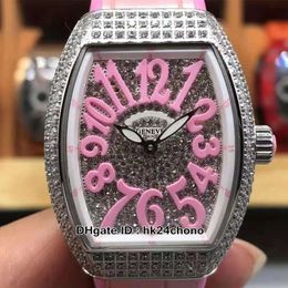 Ladies Collection Vanguard Lady Quartz Womens Watch V32 SC AT Gypsophila Dial Diamond Case Pink Leatehr Rubber Strap1899