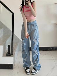 Women's Jeans Ripped Hole Denim Pant Trousers Korean Style Clothes 2024 Fashion Harajuku Streetwear Y2k Summer Boyfriend Baggy