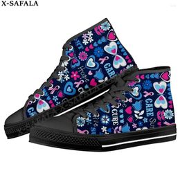 Casual Shoes Breast Cancer Awareness Men Vulcanised Sneakers High Top Canvas Classic Brand Design Flats Lace Up Footwear-3