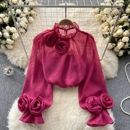 Ruffle Chiffon Blouse Summer Women Lantern Sleeve Fashion Slim Loose Vacation Ladies Y2K Casual Chic Tops 240415