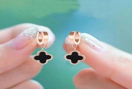 Simple Design Clover Charm Earring Rose Gold Titanium Steel Huggie Earrings Jewelry for Women6922339
