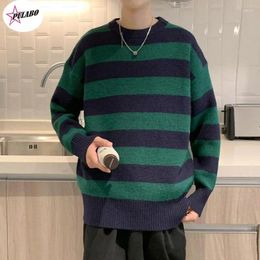 Men's Sweaters PULABO Vintage Knitted Sweater Men Women Harajuku Casual Cotton Pullover Tate Langdon Same Style Green Striped Tops INS