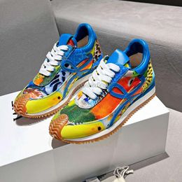 Top Spain Shoe Flow Runner Loeweee Shoe Loewew Flow Runner In Nylon And Suede Lace Up Forrest Gump Shoes Sneaker With A Soft Upper Honey Rubber shoe designer flow shoe 23