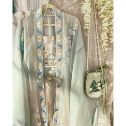 Ethnische Kleidung Hanfu weibliche Hanfu schwere Industrie Stickerei Big Sleeve Shirt Taille Rock für Frühlings- und Sommerchinning traditionelle Kleid