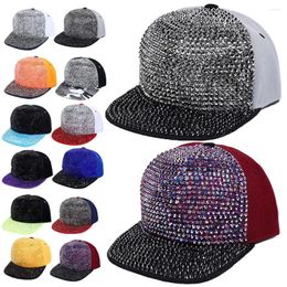 Ball Caps Cotton Rhinestones Baseball Outdoor Sports Glitter Adjustable Flat Brimmed Hat Luxury Sunscreen Hats For Women Girls