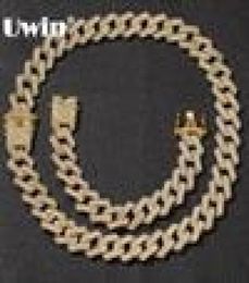 UWIN NEBA 20mm Miami Prong Cuban Chain 3 Row Gold Colour Full Iced Out Rhinestones Necklace Bracelet Mens Hiphop Jewellery Set Y207750094