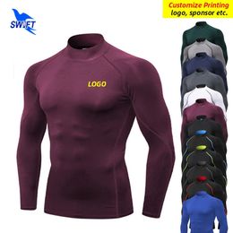 Anpassade löpskjortor män Gym Rashguard Stand Collar Long Sleeve T-shirt snabb torr fitness Komprimering sportkläder top240417