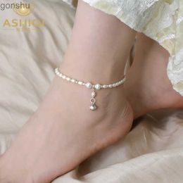 Anklets Ashiqi Real Natural Freshwater Pearl 925 Sterling Silver Bell Anklet Fashion Anklet Jewelry WX
