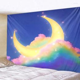 Tapestries Cartoon Moon Starry Sky Tapestry Cloud Wall Hanging Bohemian Children's Room Background Decoration Kawaii