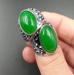 Natural jade A goods Xinjiang Hetian quartzite jade green emerald oversized men039s jade ring9729433