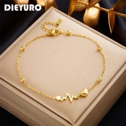 Anklets DIEYURO 316L stainless steel heart-shaped e-book ankle suitable for girls with new trends leg chains that do not fade Jewellery parties WX