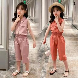 Clothing Sets Fashion Summer 2024 Baby Girls Clothes Sleeveless T-shirt Pants 2PCS Children's Kids Outfits Teen 6 8 10 12 Year