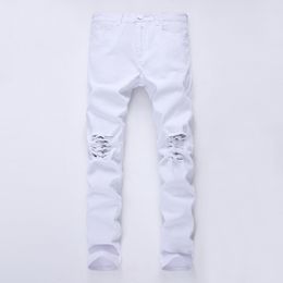 2020 New Fashion Men Holes white Jeans European High Street Motorcycle Biker Jeans Men Hip Hop Ripped Slim pants 12 Colours 226E