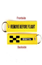 5 Pcs/lot Remove Before Flight Follow Me Yellow Keychain Jewellery Embroidery Safety Llavero Fashion Sleutelhanger8138646