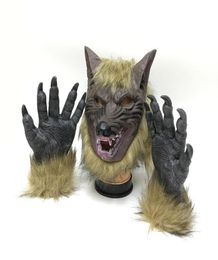 Halloween Wolf Mask Werewolf Gloves Creepy Wolf Costume Terror Devil Fancy Headdress Dress Party Props Wolf Headgear Gloves Set Me4251666