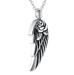 Stainless Steel Angel Wings Flower Waterproof Pendant Cremation Urn Necklace Ash Memorial Keepsake Jewellery for men women7615903