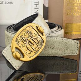 Belts Hot 2023 New Spider Pattern Leather Belt High Quality Men Leather Smooth Buckle Casual Belt Full Grain Leather Ceinture Homme XW