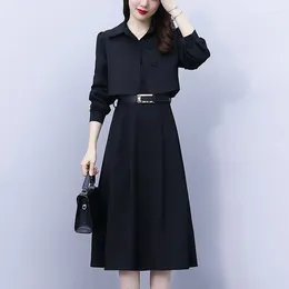 Casual Dresses Women's Professional Attire Office Lady Elegant Temperament Fashion Belt Loose Shirt Dress