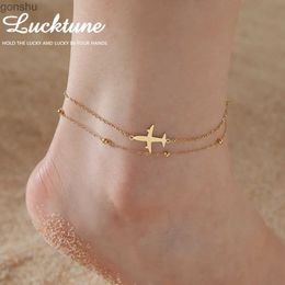 Anklets LuckTune Aircraft Wiselant Bransoletka Kids Women Stael Stal Aircraft Podwójny łańcuch bead Bransoletka wx WX