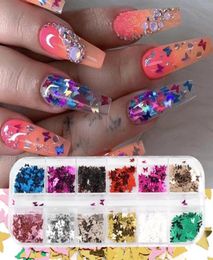 12 Grids/Set Butterfly Shape Nail Flakes 3D Holographic Nail Glitter Sequins Manicure Decorations Art Tools6439122