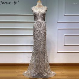 Party Dresses Dubai Designer Grey O-Neck Evening 2024 Luxury Sleeveless Beading Mermaid Formal Dress Serene Hill LA6630