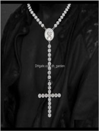 Pendant Necklaces Fashion Gold Plated Cubic Zirconia Mens Jesus Round Portrait Tennis Chain Necklace Rosary Personalized Hip Hop 337L2001894