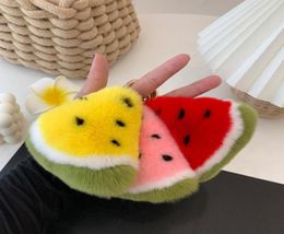 Keychains y Keyring Female Bag Hang Pendant KeyChains Car Watermelon FruitBag Real Rex Fur Accessories4584338