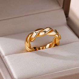 Wedding Rings Stainless Steel Rings for Women Men Punk Irregular Twist Simple Couple Gold Colour Finger Ring Female Waterproof Jewellery Gifts