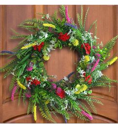 Decorative Flowers 18inch Wildflower Front Door Wreath Colourful Floral Spring Summer Green Leaves Decor Wedding Artificial