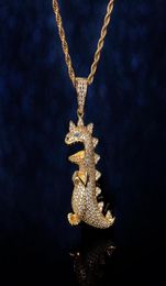 Pendant Necklaces Creative Cartoon Dinosaur Iced Out Cubic Zircon Necklace Cool Hip Hop Jewellery Gift For Men Party4071160